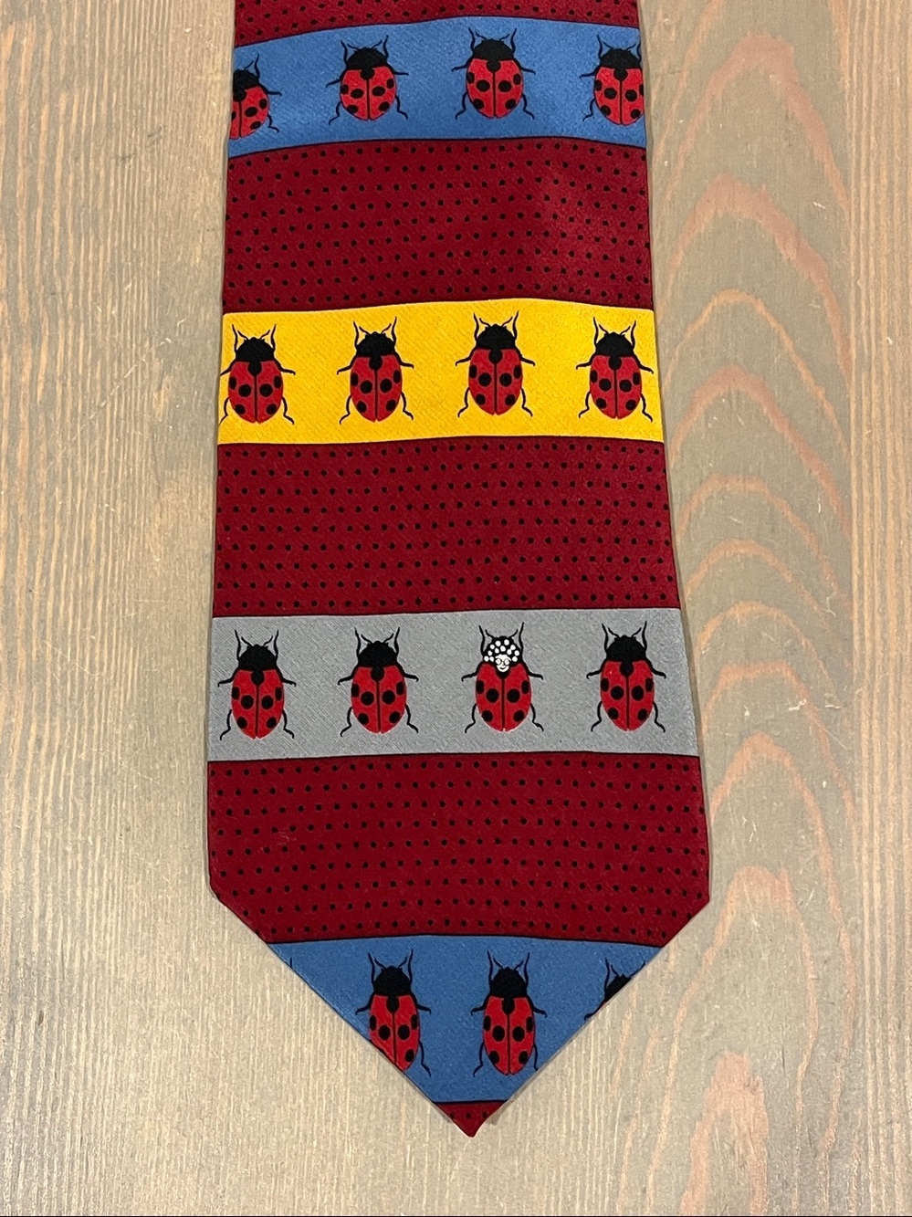 Brookville Silk Tie Lucky Lady Bug Vicky Davis Novelty Print Vintage USA Made